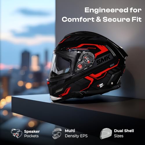 Image of SMK Agnar TEKTRON ISI, DOT and ECE 06 Certified Helmet with Dual Visor (Black GL263 - M)