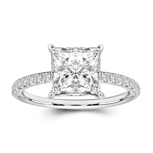 2 Carat Princess Cut Moissanite Engagement Ring for Women, Lab-Created D Color VVS1 S925 Silver Solitaire Ring, Classic Bridal Jewelry Gift