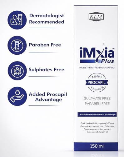 Image of iMxia Plus Hair Strengthening Shampoo with Procapil Advantage | Sulphate & Paraben Free | Helps Reduce Hair Fall & Strengthen Roots | Nourishes Scalp & Protects Hair Damage | 150 ml