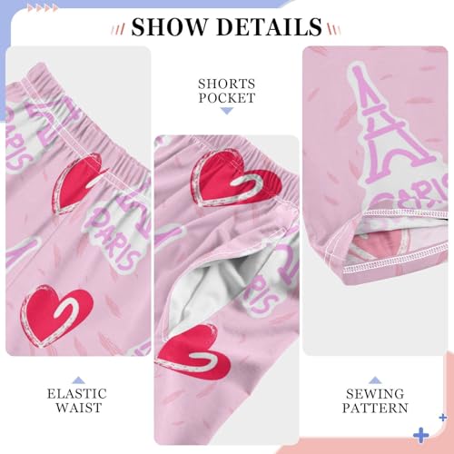 Eiffel Tower and Love Heart Boys Long Pants Soft Trousers Elastic Waist Kids Lounge Bottoms with Pockets S-XL4