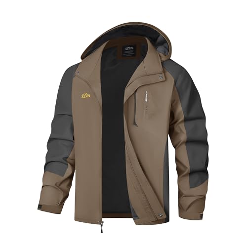 Image of Mens Rain Jacket Waterproof with Hooded Hiking Coat Lightweight Windbreaker | Windproof Mountain Jacket,Multi Zip Pockets Windbreaker,Work,Breathable,Fishing,Active Performance Shell Jackets,Outer Layer