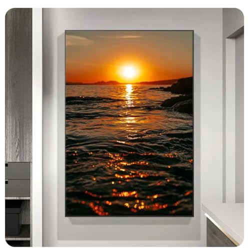 Toile vue nocturne sur la mer affiche abstraite anti-stress mur vide salon