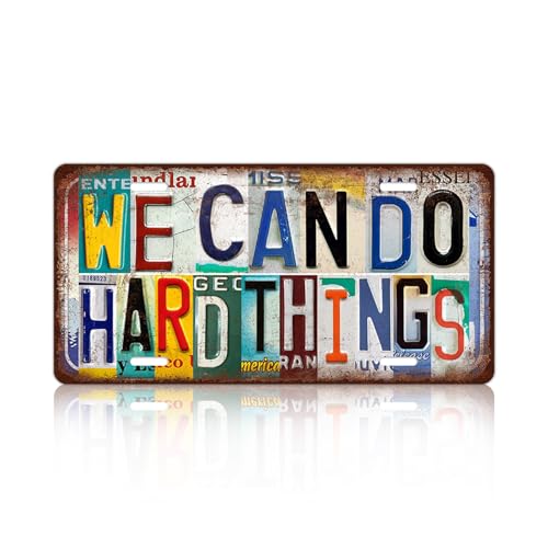 JBYMsign Vintage Inspirational Wall Decor We Can Do Hard Things License Plate