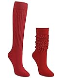 Auranso Slouch Socks Women Cotton Scrunch Knee High Long Knit Boot Socks Red