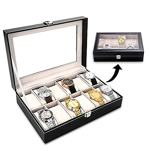 JOYBOY Caja para relojes, caja de reloj con tapa de cristal, caja para relojes, cojín extraíble de terciopelo, piel sintética, organizador con llave, 12 cajas de relojes multifuncionales | Ya disponible en tu tienda friki favorita! En mundofriki.es!
