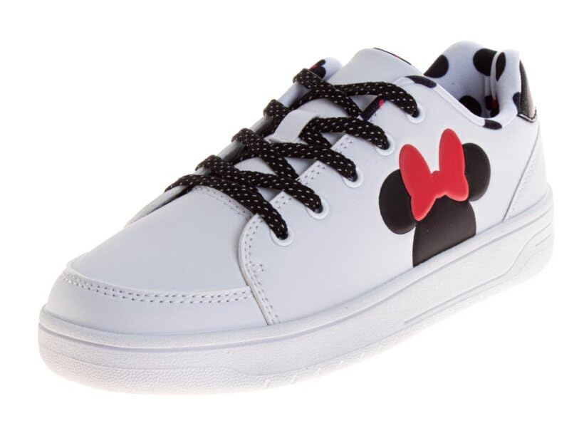 Women's Character Fashion Sneaker Minnie Mouse Lace Up Casual Walking Shoes- White Black Size 6...