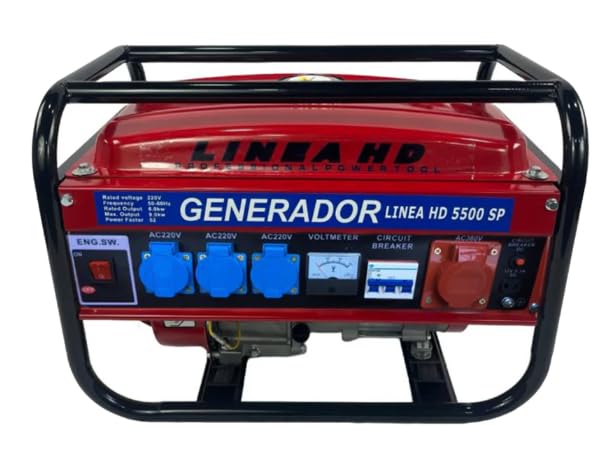 Generador Eléctrico Portátil de Gasolina, 2500W, 230/380V, Motor de 4 Tiempos, Depósito 15L, Trifásico y Monofásico, Color Rojo