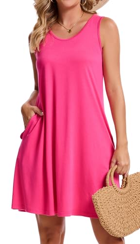 CHICGAL Womens Summer Dresses Casual Sleeveless Loose T Shirt V Neck Sundress Swing Beach Cover Up with Pockets4