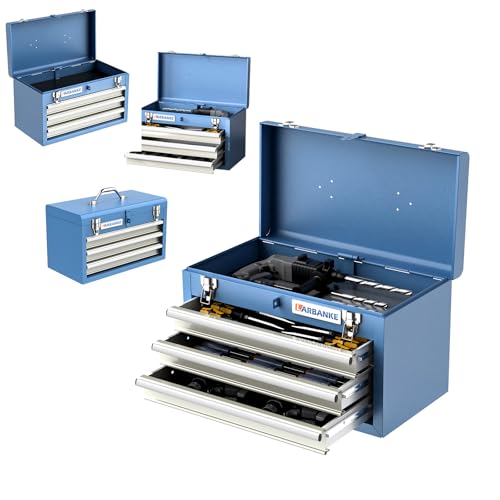Image of LARBANKE Metal Tool Box,3 Drawer Tool Box with Top Storage Tray, Portable Tool Chest with Locking System and Drawer Liner, Hand Carrying Tool Chest for Garage,Home or Workbench
