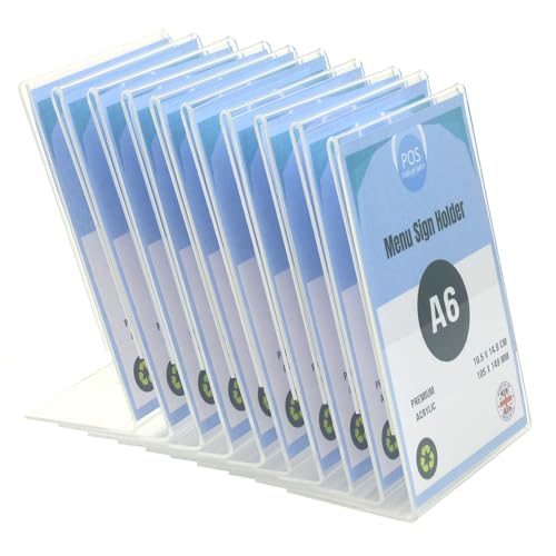 Pos Display Shop 10 x A6 Portrait Angled Menu Poster Sign Drinks Price List Holder - Single Sided - Table Display Stand - Acrylic - PDS8000 Recyclable!