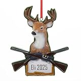 Deer Hunter Christmas Ornament - Personalized Hunting Season Trophy Buck 4 Inch Holiday Tree Decoration with Custom Name
