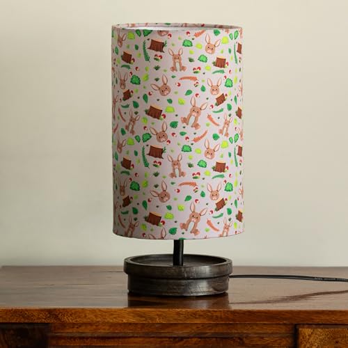 Image of ExclusiveLane 'Rabbit & Grove' Mango Wooden Table Lamp for Bedroom Living Room Home Decoration & Bedside Lamp Bed Lamps for Side Table Side Lamp for Bed Room (33.8 Cm, Without Bulb, Handcrafted)
