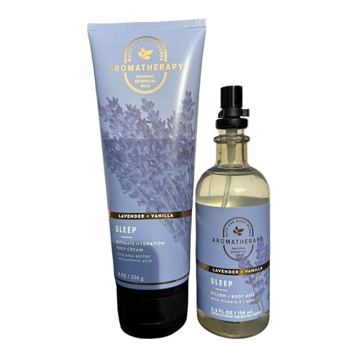 Bath and Body Works Sleep Lavender & Vanilla Essential Oil Pillow & Body Mist 2-Piece Gift Set With Ultimate Hydration Body Cream