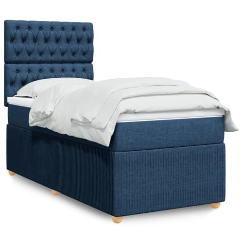 LAPOOH Cama Box Spring con colchón Tela Azul 80x200 cm, Base De Cama, Estructura Cama, Marco De Cama, Bed Frame, Cama Dormitorio, Somier - 3291896