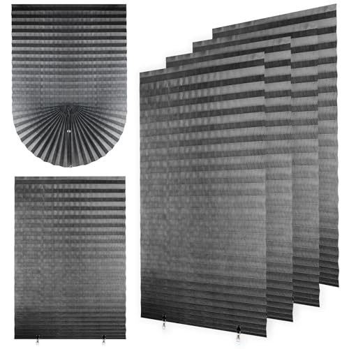 4 Pack Temporary Blackout Blinds, Stick on Curtains Printing Blackout Blinds No Drill Blinds Blackout Curtains for Home Bedroom Bathroom Windows (Gray, 60W x 150H cm)