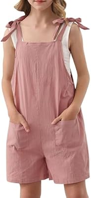 Lindanina Girls Romper Brick Red Summer Short Jumpsuits 9-10 Years
