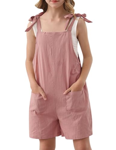 Lindanina Girls Romper Brick Red Summer Short Jumpsuits 9-10 Years