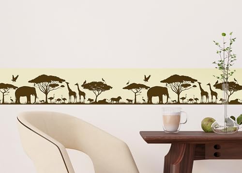 AG Design Selbstklebende Bordüre Safari, AWB 8266 | Wasserfest Dekoration für Wände, Möbel, Tapeten, Wandverkleidungen und Türen, Folie, Mehrfarbig | Breite 500 cm x Höhe 13.8 cm