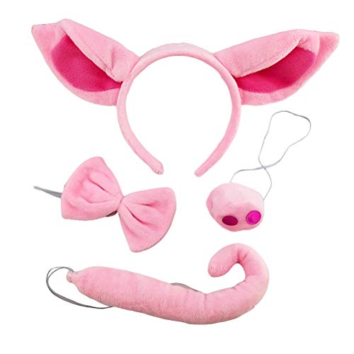 WBTY Juego de disfraz de cerdo con diadema de cerdo, cola y pajarita Cover