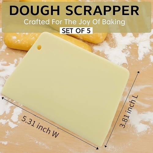 Image of Dough Scraper Bowl Scraper | Flexible Food Safe Plastic Dough Cutter for Baking, Bread, Cake, Pastry & Fondant | Multipurpose Kitchen Scraper Tool for Mixing & Icing-(Pack of 5)