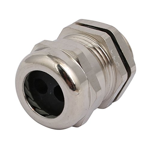 Aexit M20x1.5mm Thread Transmission 5mm Diameter 2 Holes Metal Cable Gland Joint Silver Tone