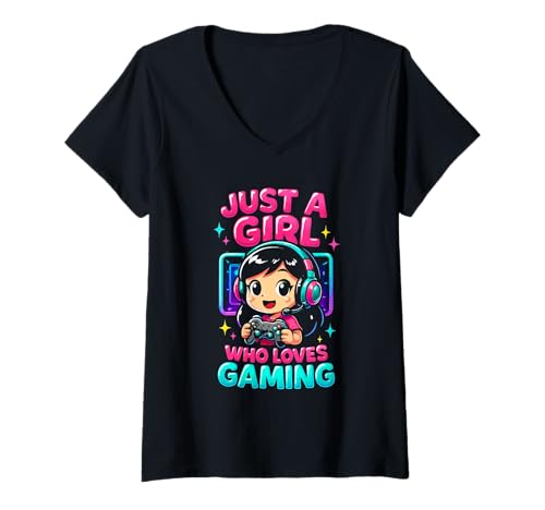 Mujer Solo una Chica Que ama los Videojuegos Humor Videojuegos Camiseta Cuello V