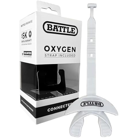 Battle Oxygen Lip Protector Mouth Guard with Connected Strap, Football and Sports Gear, Maximum Oxygen Supply, Mouthpiece Fits With or Without Braces - One Size, White Cover