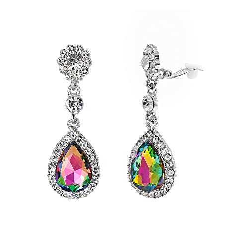 Gorgeous Teardrop Clip On Bridal Dangle Earrings for Women(Multicolor)