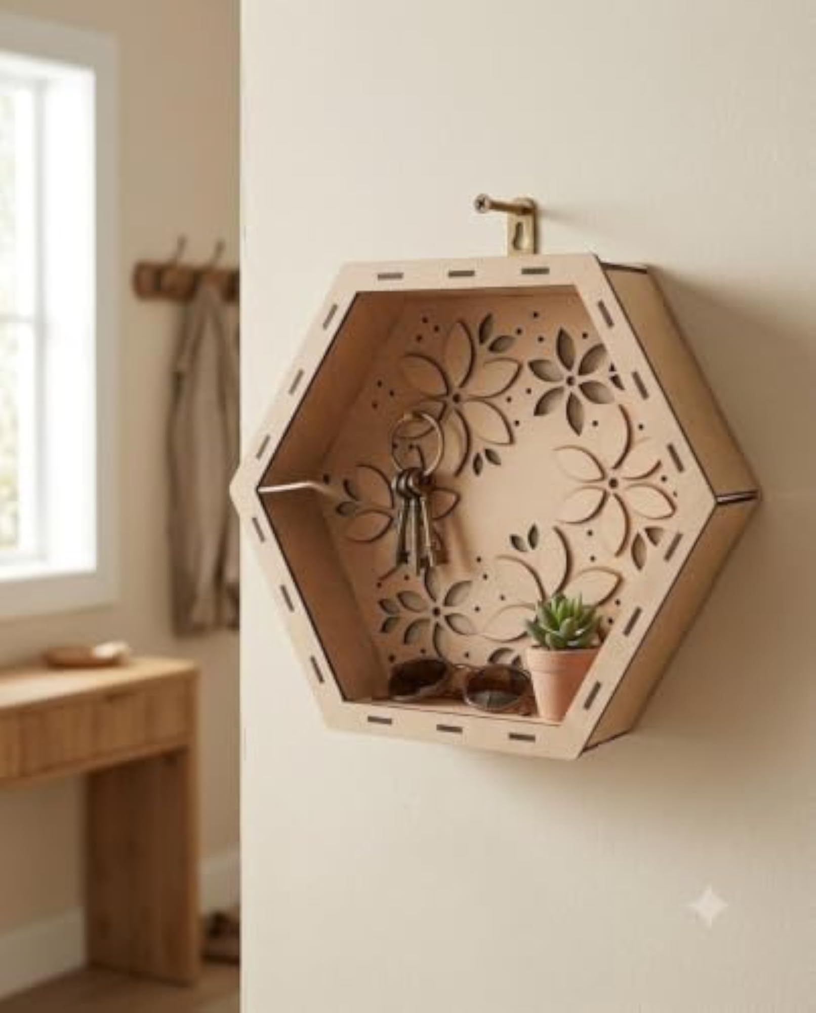 DIY Unfinished Wooden Hexagon Floating Shadow Box Shelf