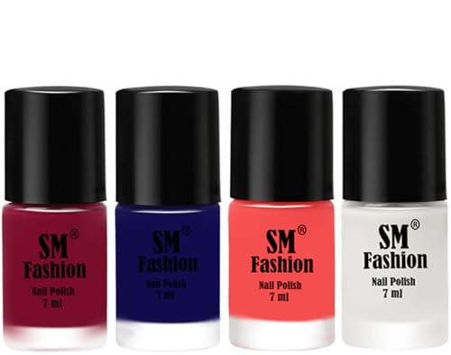 Image of Nail Polish Combo Set (Pack of 4) Quick Dry Gel Finish Nail Paint | Cherry Blossom,Dark Blue,Light Pink,White | 7 ml Each