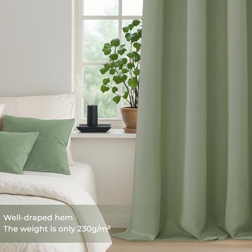 MRTREES Green Blackout Curtains Eyelet, 84 Inch Drop Thermal Blackout Curtains for Living Room Bedroom, 2 Panels 168x214 CM 66x84 Inch Sage Green - Image 4