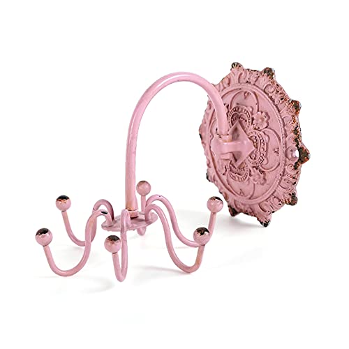 NIKKY HOME Wall Mounted Hooks Jewelry Organizer Rustic Hanging Vintage Decorative Shabby Chic Jewelry Storage Display Hanger for Necklace, Earrings, Rings, Belt, Hat, Gift for Women Girl Lady, Pink