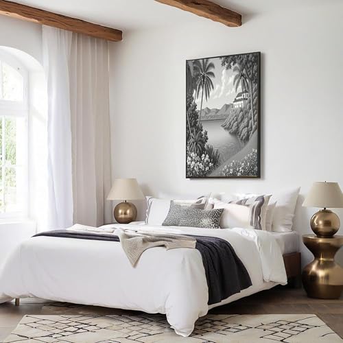 Cuadro moderno en lienzo de bosque místico, calma natural en blanco y negro para tu baño 4