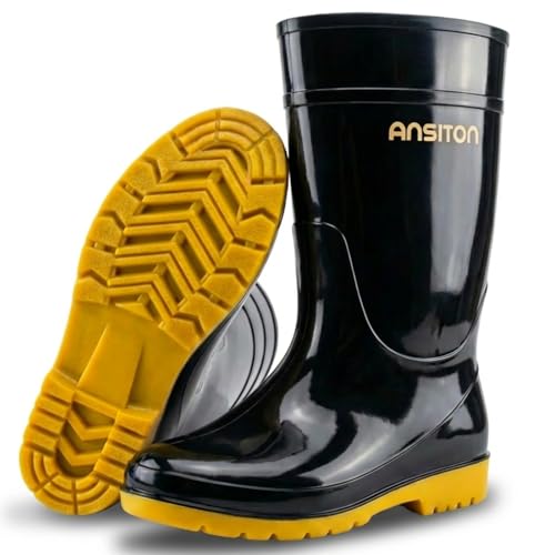 Image of Men's Black Waterproof PVC Slip - On Rain Boots - High & Mid Calf Styles, Ideal for Outdoor, Garden, Farm, Mud & Fishing, Comfortable, Durable, Easy to Clean