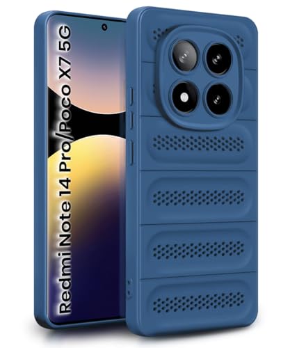 Image of WOW IMAGINE Ultimate Silicone Back Cover Case for Redmi Note 14 Pro 5G | Poco X7 5G | Heat Dissipation Thin Soft TPU | 360 Camera Protection | Breathable Cooling Holes - Deep Blue