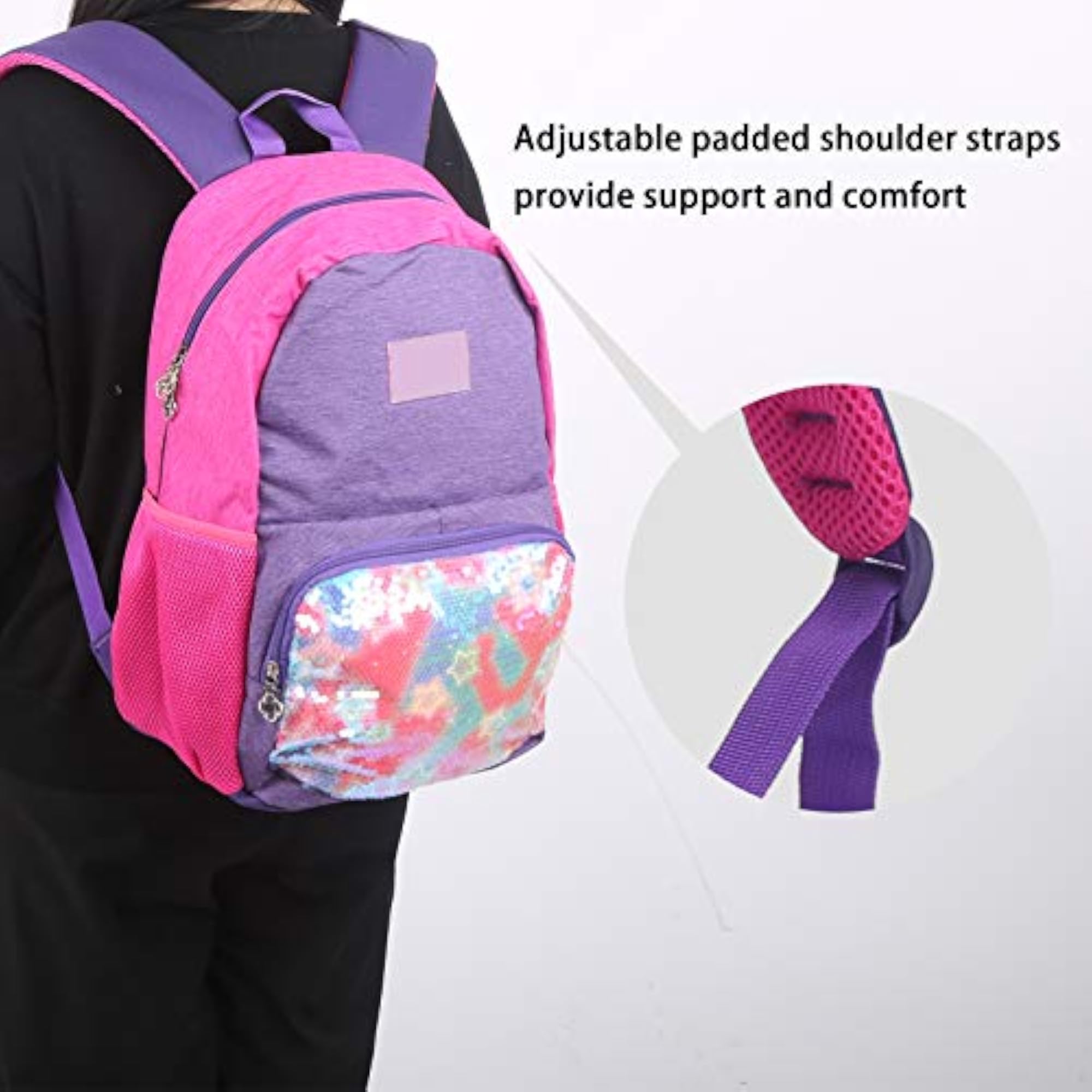 Adjustable Sequin Backpack for Hiking & Travel, Pink/Purple