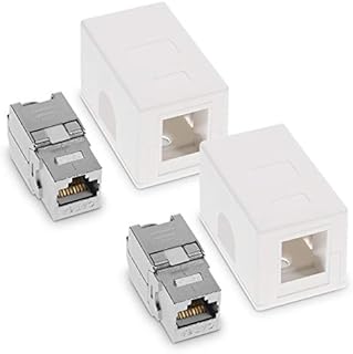 kwmobile 2x RJ45 Network Socket (1 Port) Kit - Shielded Surface Mounted Single Wall Socket with CAT6A Ethernet LAN Cable Port and 2x Keystone Module