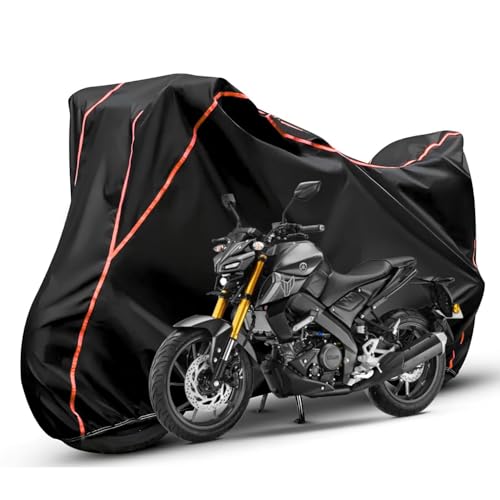 Image of Waterproof Bike Body Cover Compatible with Yamaha Mt-15 Dustproof Scratchproof - Motorcycle Cover for Two Wheeler, Outdoor Full Cover with UV, Duty, Rain Protection (Black & Red) R1