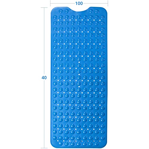 Image of TurtleGrip Anti-Slip Shower Mat, 100x40 cm Soft-Pebble (Solid Blue), Anti-Skid Bath Mat with Suction Cups, Machine Washable Bathroom Mats with Drain Holes, Anti Slip mat for Bathroom Floor