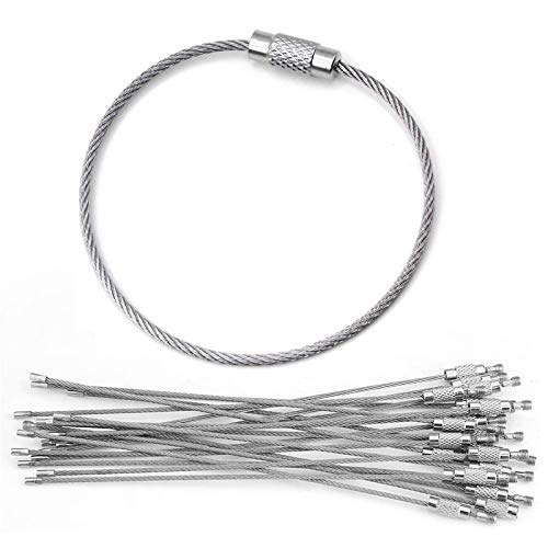 Boucles De CâBle De Porte-CléS De Fil d'acier Fil D'éTiquette De Bagage Porte-CléS Cables Stainless Steel Wire Rope Key Ring with Twist Lock Stainless Steel Hiking Luggage Id Tag (25 Pieces, Silver) Cover