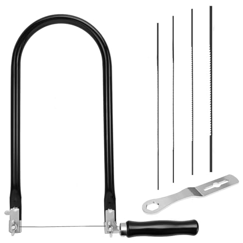 Juego de Sierra de Marquetería que Incluye 4 Hojas de Sierra (4#6#8#10#) Llave de Montaje y Arco de Sierra de Marquetería para Metal y Madera Sierra de Hierro Pequeña Giratoria 360 Grado Negro