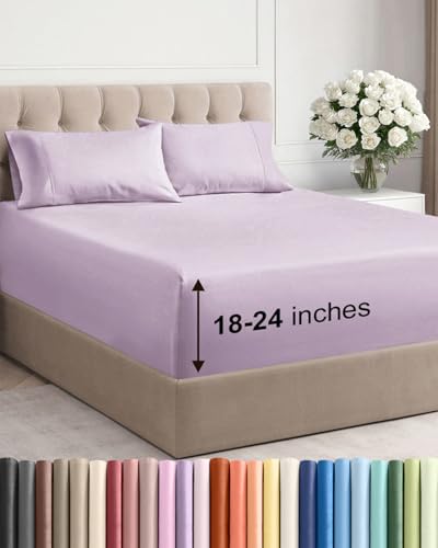 Image of Extra Deep Twin Sheet Set - 4 Piece Breathable & Cooling - Light Lavender | Hotel Luxury Bed Sheets Set, Easy & Secure Fit, Ultra-Soft, Wrinkle & Fade Free, Comfy Sheets Set with Extra Deep Pockets