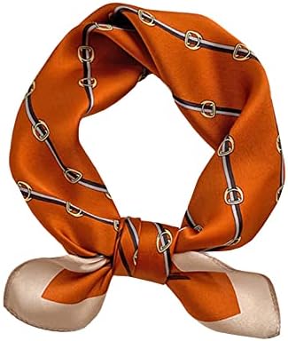 JERLA Women's Men's Small Square Real Mulberry Silk Scarfs Hair scarf head neck face scarf 21" x 21" (Orange chain)