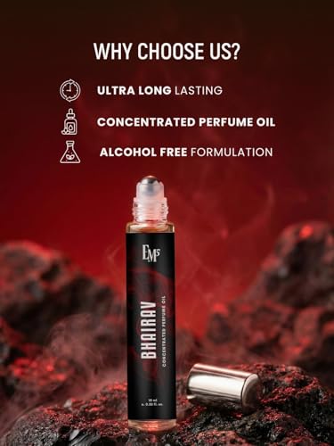 Image of EM5 Bhairav Concentrated Perfume Roll-On for Men | Dark, Animalic, Smoky, Tobacco, Leather & Oud Fragrance | 100% Alcohol Free | Strong & Long Lasting Perfume Roll On | 10 ml