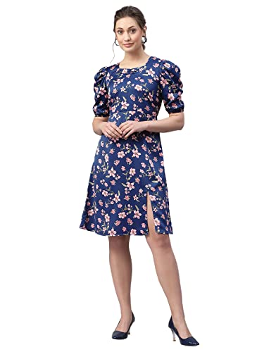 Image of SIRIL - Women's Digital Print Half Sleeve Mini Crepe Dress