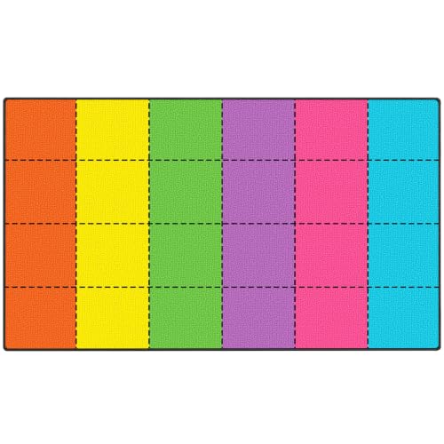 Image of Classroom Rug with 24 Seats- 7'6 inch x 13'1 inch Large Rectangle Carpet Squares for Elementary, Preschool, Daycare - Non Slip, Flame Retardant, Easy Clean Nylon Mat for Reading Circle & Playroom