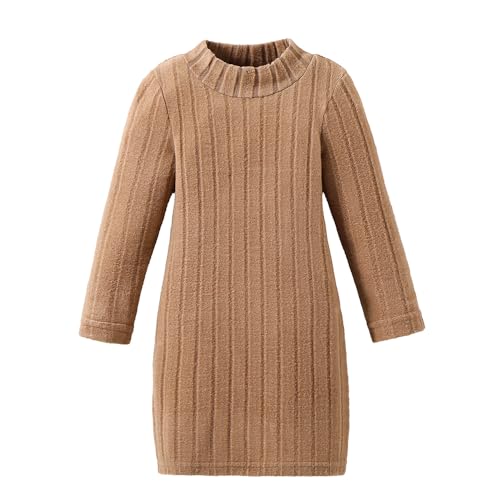 Girls Sweater Dresses Kids Long Sleeve Ribbed Knit Pullover Solid High Collar Spring Fall Dress