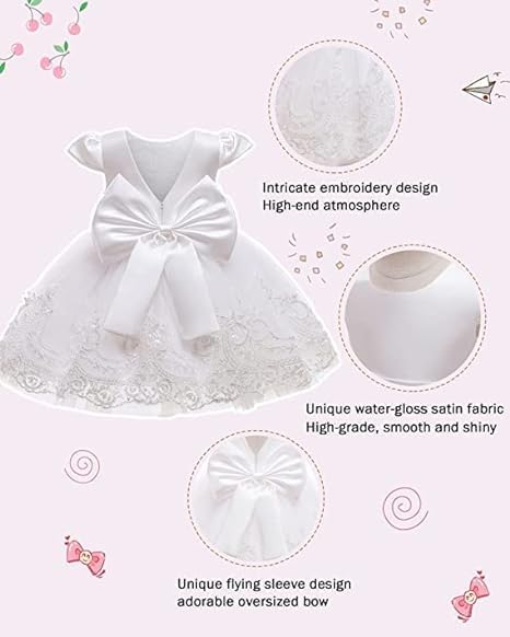 3M-3T Toddler Baby Girls Dresses Pageant Wedding Flower Girls Dress Formal Gowns Embroidered Lace Dress + Headwear - Image 5