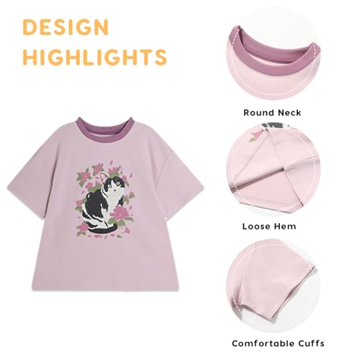 Girls T-Shirts,Cartoon Printed Kids Summer Short Sleeve Tops Casual Tees Crew Neck Cotton Tee Shirts for Girls4