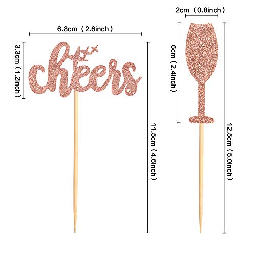 Ercadio 24 Pack Cheers Cupcake Toppers Rose Gold Glitter Champagne Glass Cupcake Picks Baby Shower Kids Birthday Wedding Anniversary Celebrating Party Cake Decorations Supplies #TOP1